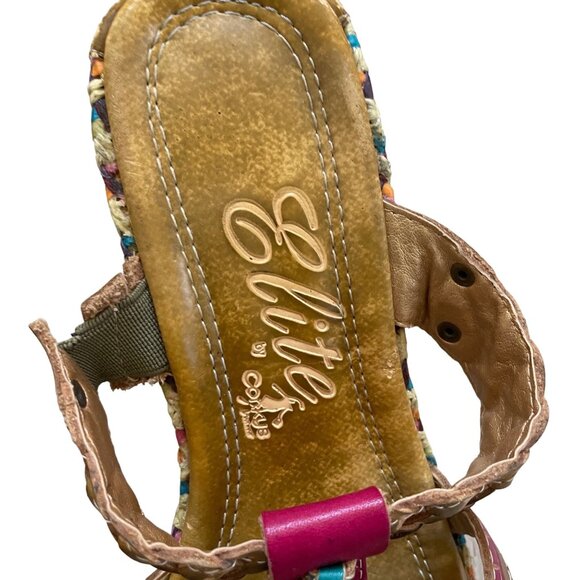 Elite By Corkys Woven Multicolor Heeled Sandals With Decorative Straps & Braided - Picture 4 of 7